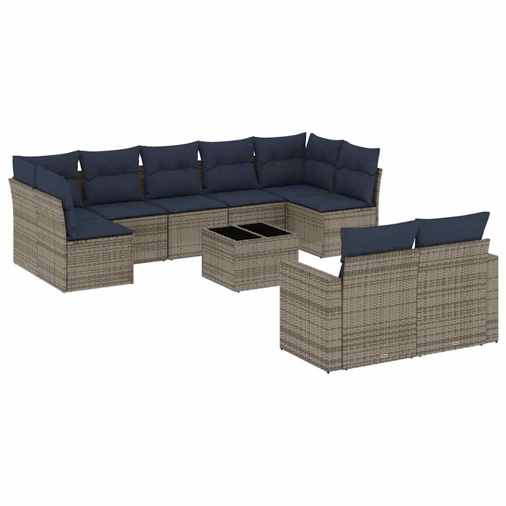 10 Piece Patio Sofa Set with Cushions Grey Poly Rattan (US only)