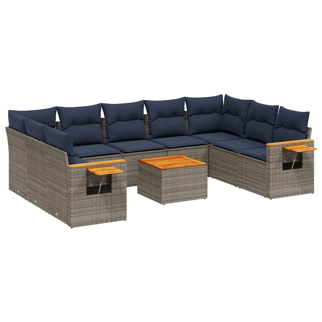 10 Piece Patio Sofa Set with Cushions Grey Poly Rattan (US only)