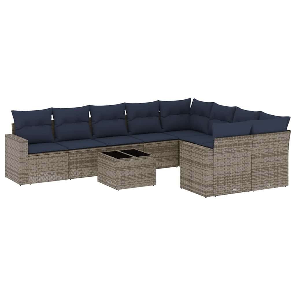 10 Piece Patio Sofa Set with Cushions Grey Poly Rattan (US only)