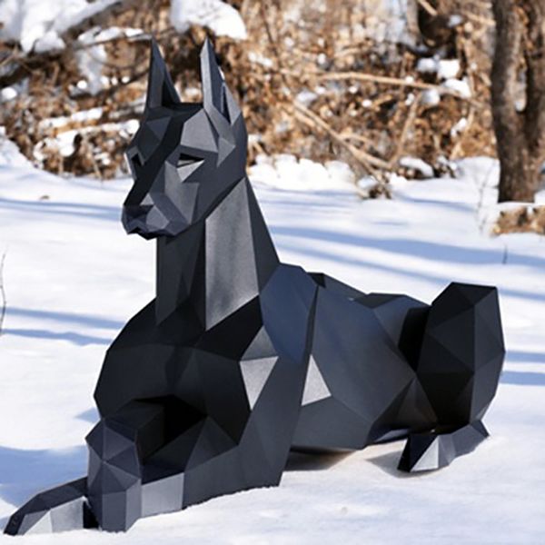 105cm/71cm life-size Doberman dog sculpture, 3D paper craft model for DIY home decor