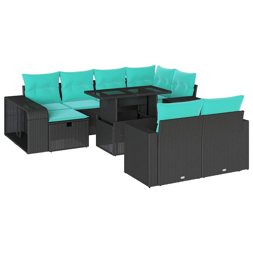 11 Piece Garden Sofa Set with Cushions Black Poly Rattan