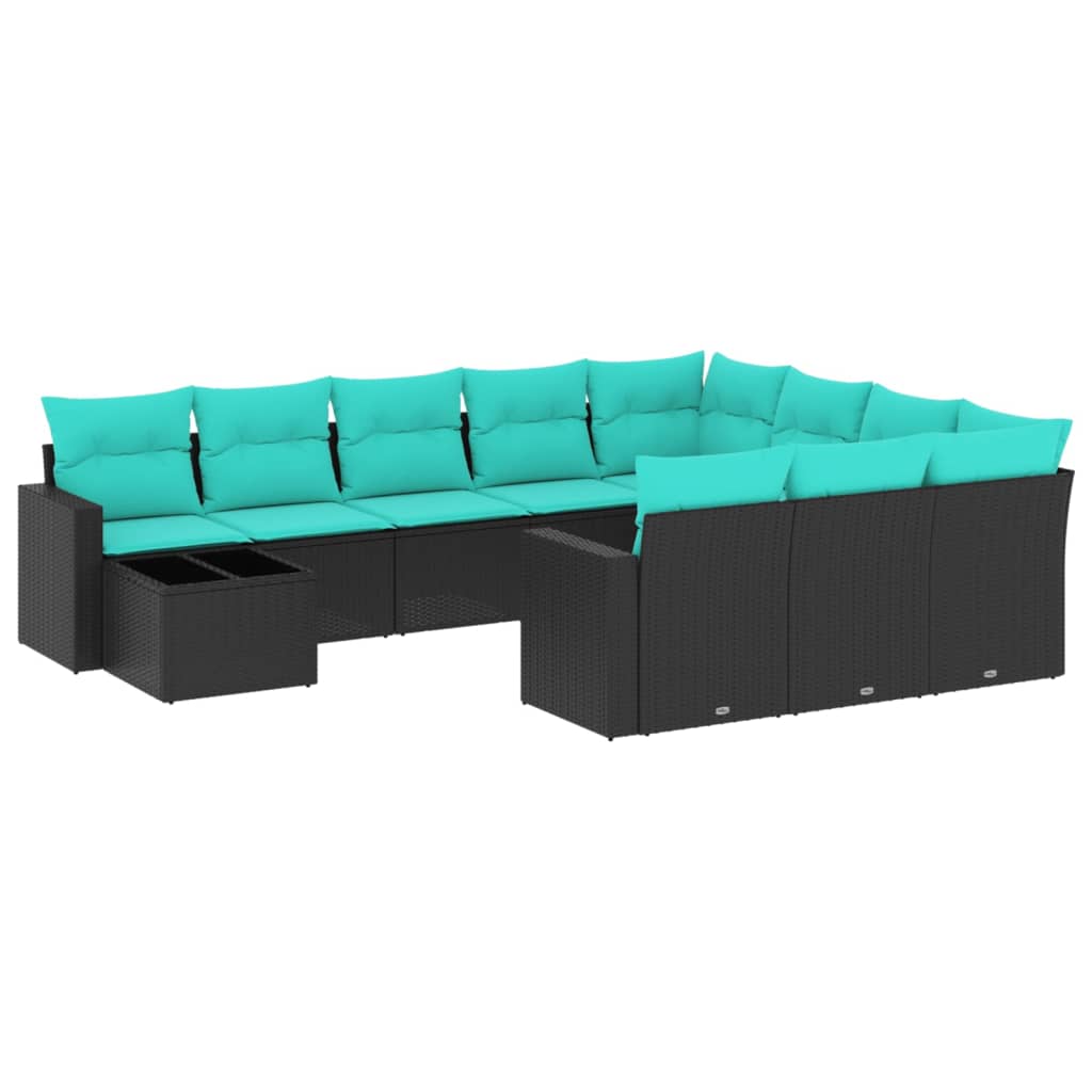 11 Piece Garden Sofa Set with Cushions Black Poly Rattan