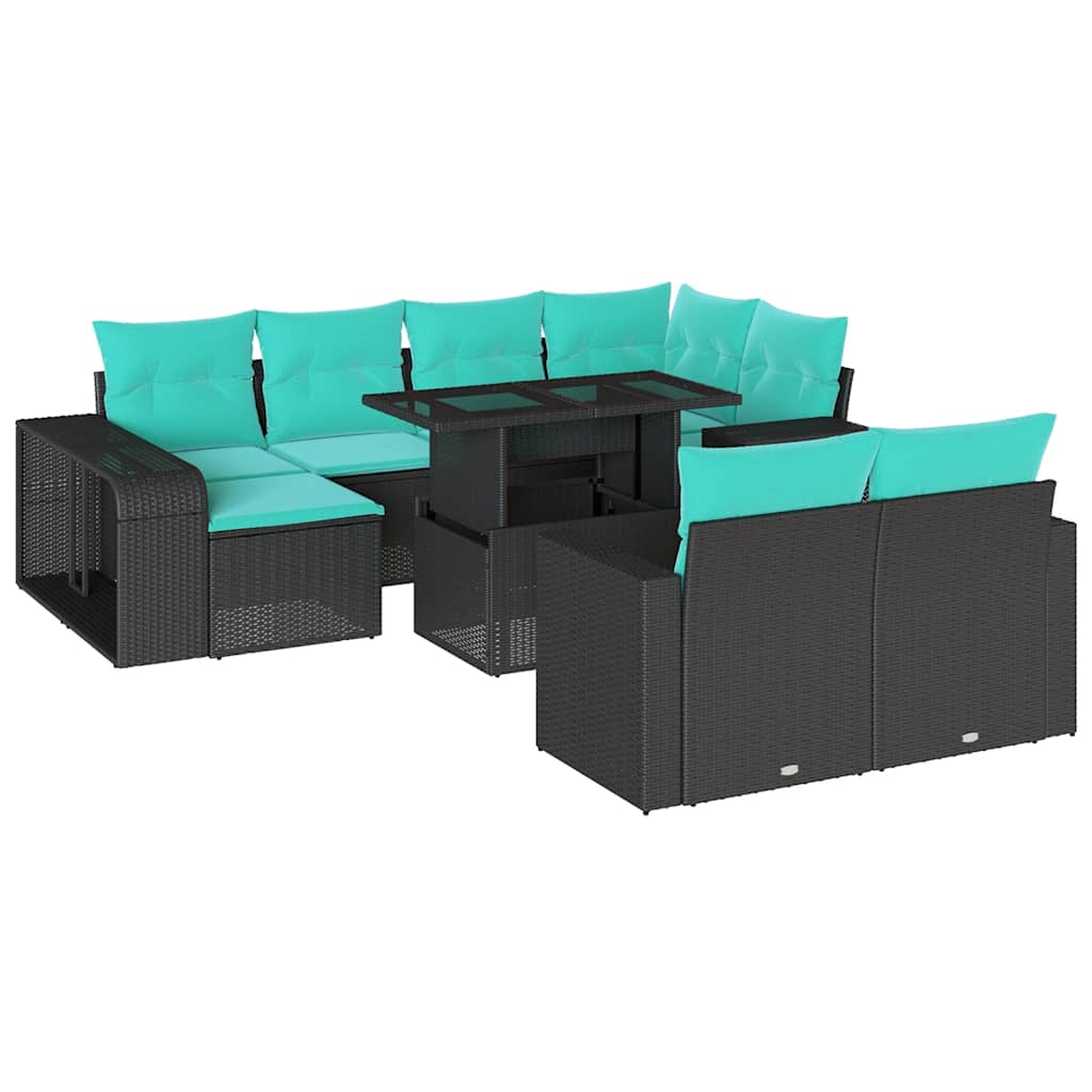 11 Piece Garden Sofa Set with Cushions Black Poly Rattan