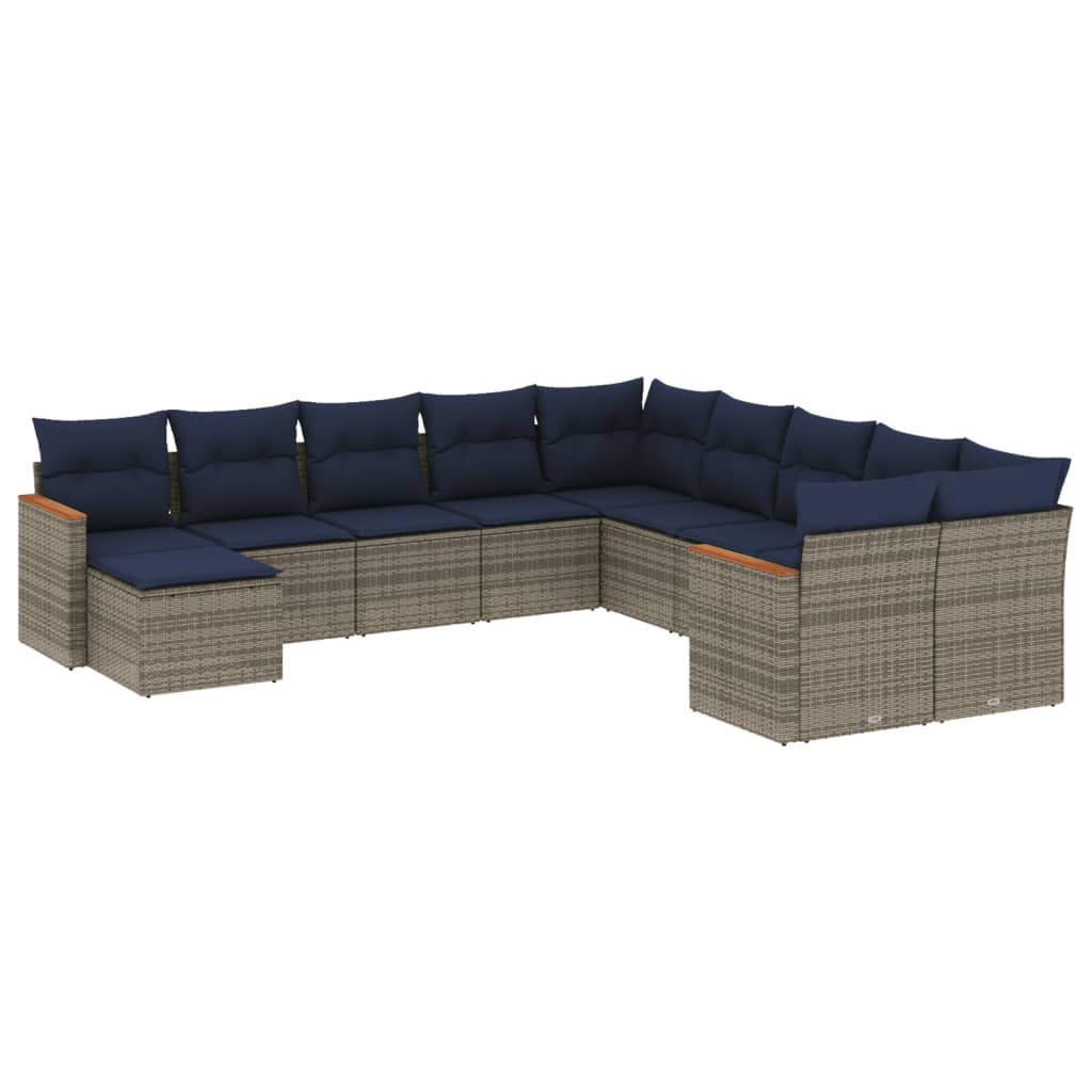 11 Piece Garden Sofa Set with Cushions Grey Poly Rattan