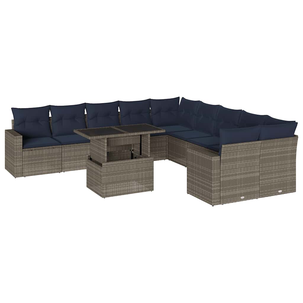 11 Piece Garden Sofa Set with Cushions Grey Poly Rattan