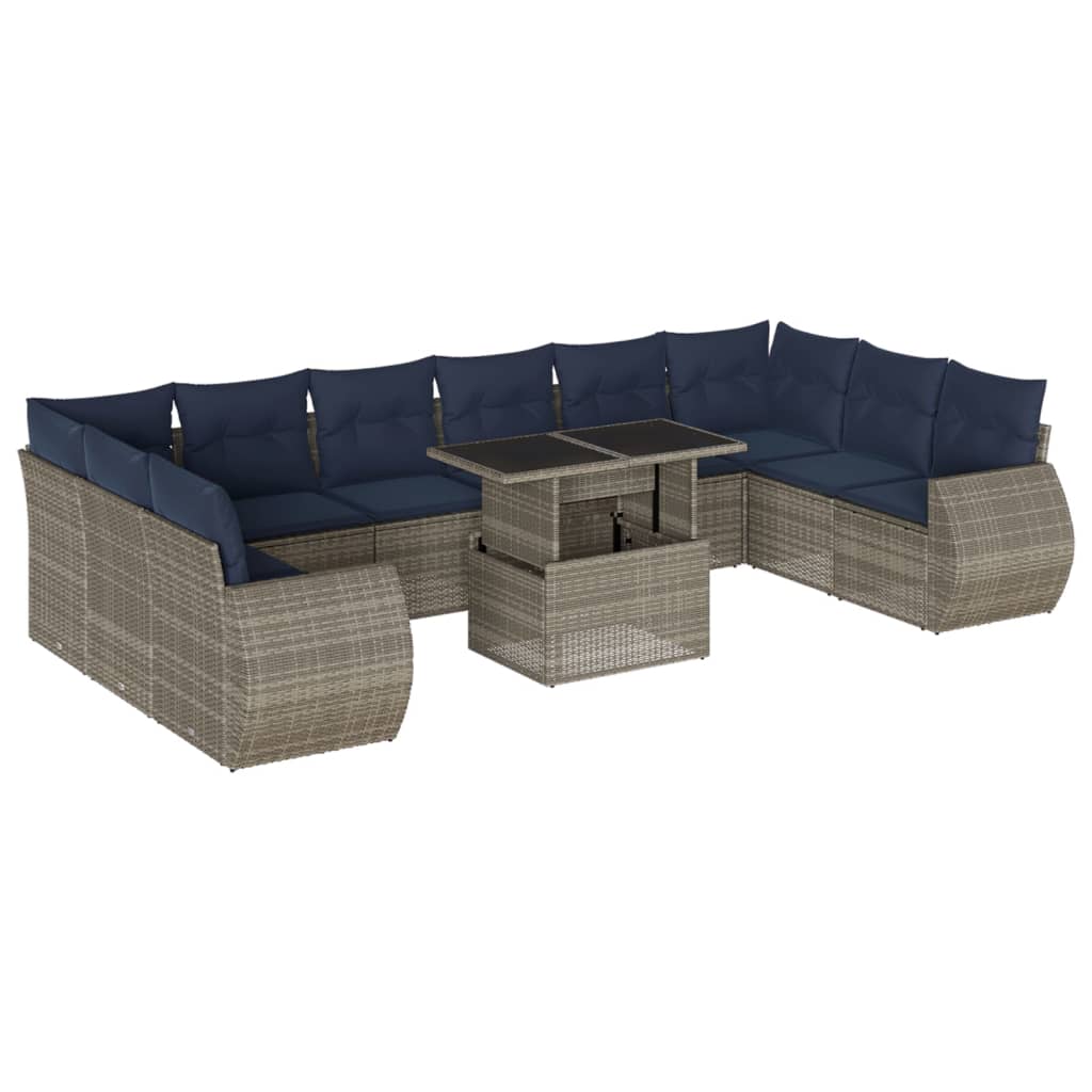 11 Piece Garden Sofa Set with Cushions Grey Poly Rattan