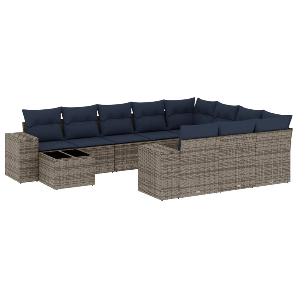 11 Piece Garden Sofa Set with Cushions Grey Poly Rattan