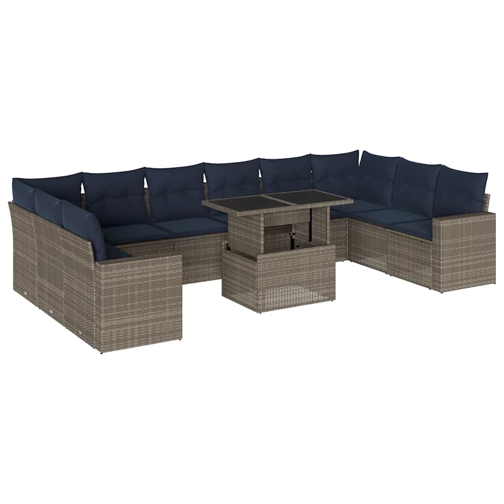 11 Piece Garden Sofa Set with Cushions Grey Poly Rattan