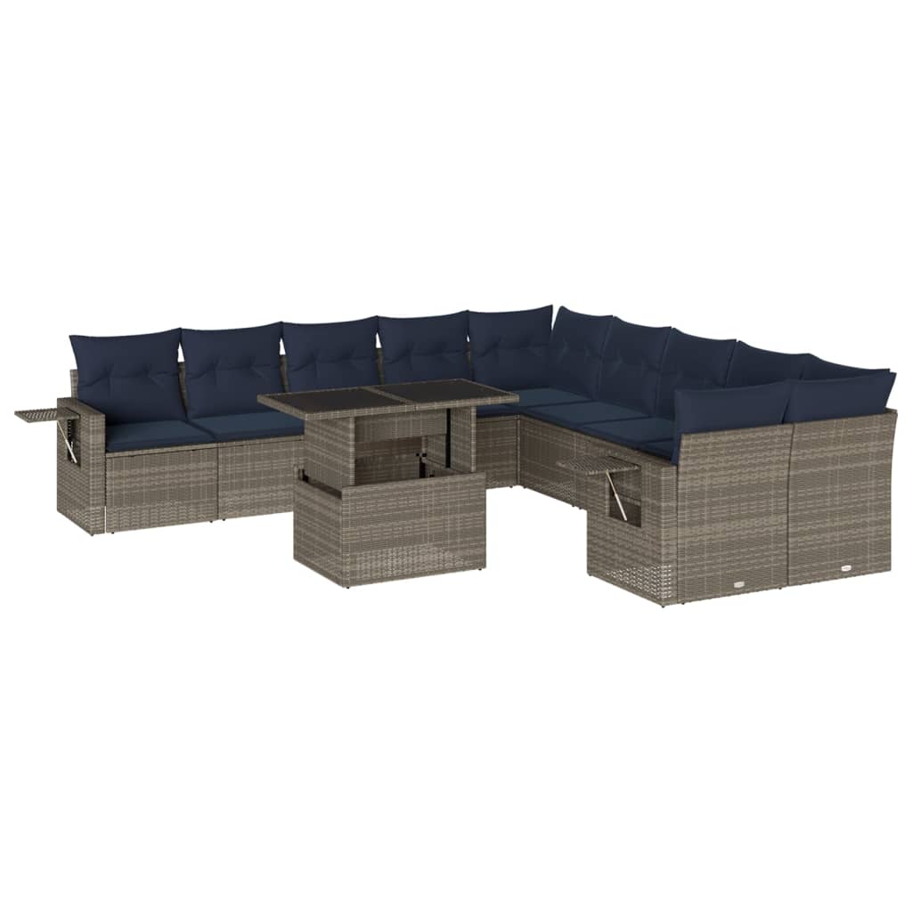 11 Piece Garden Sofa Set with Cushions Grey Poly Rattan