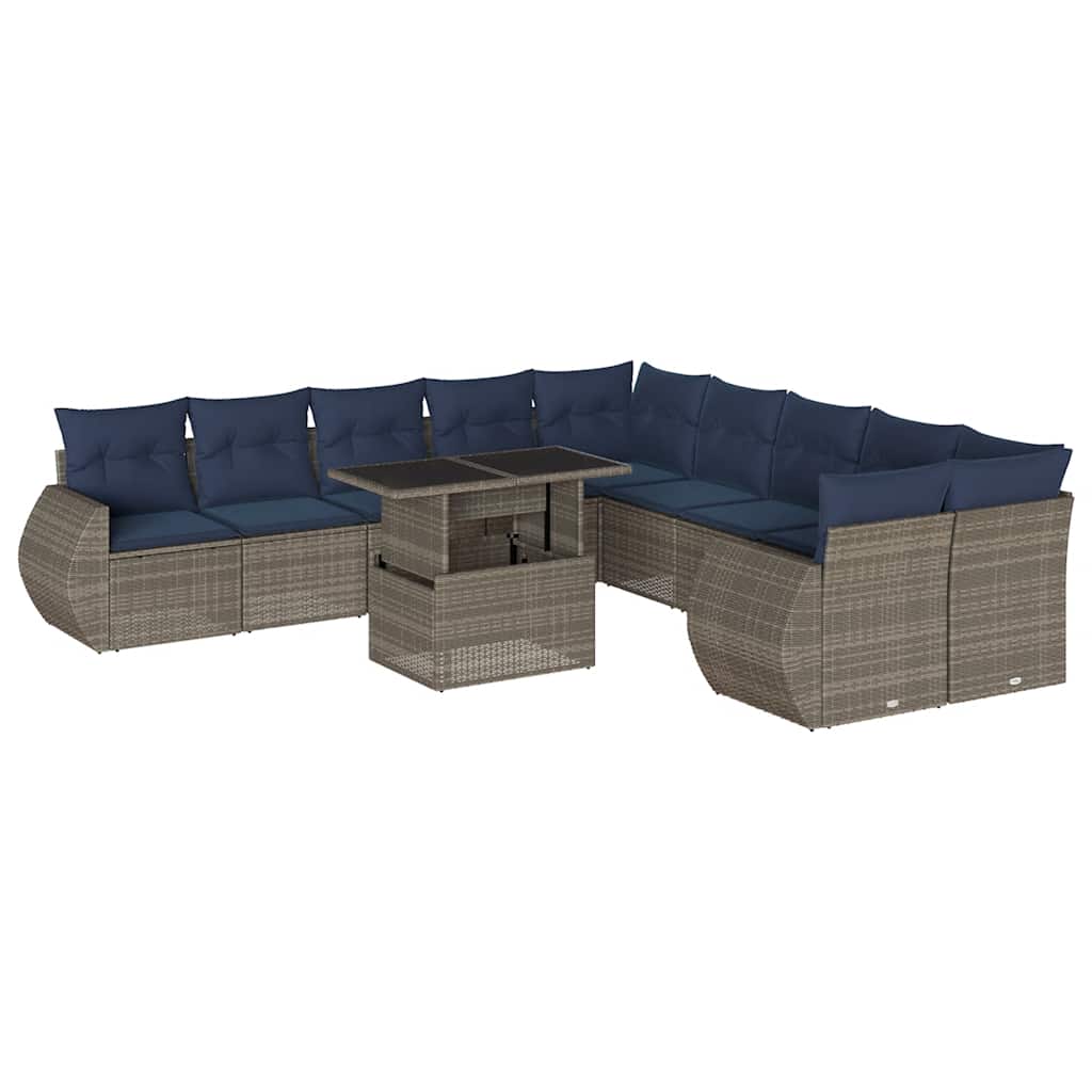 11 Piece Garden Sofa Set with Cushions Grey Poly Rattan