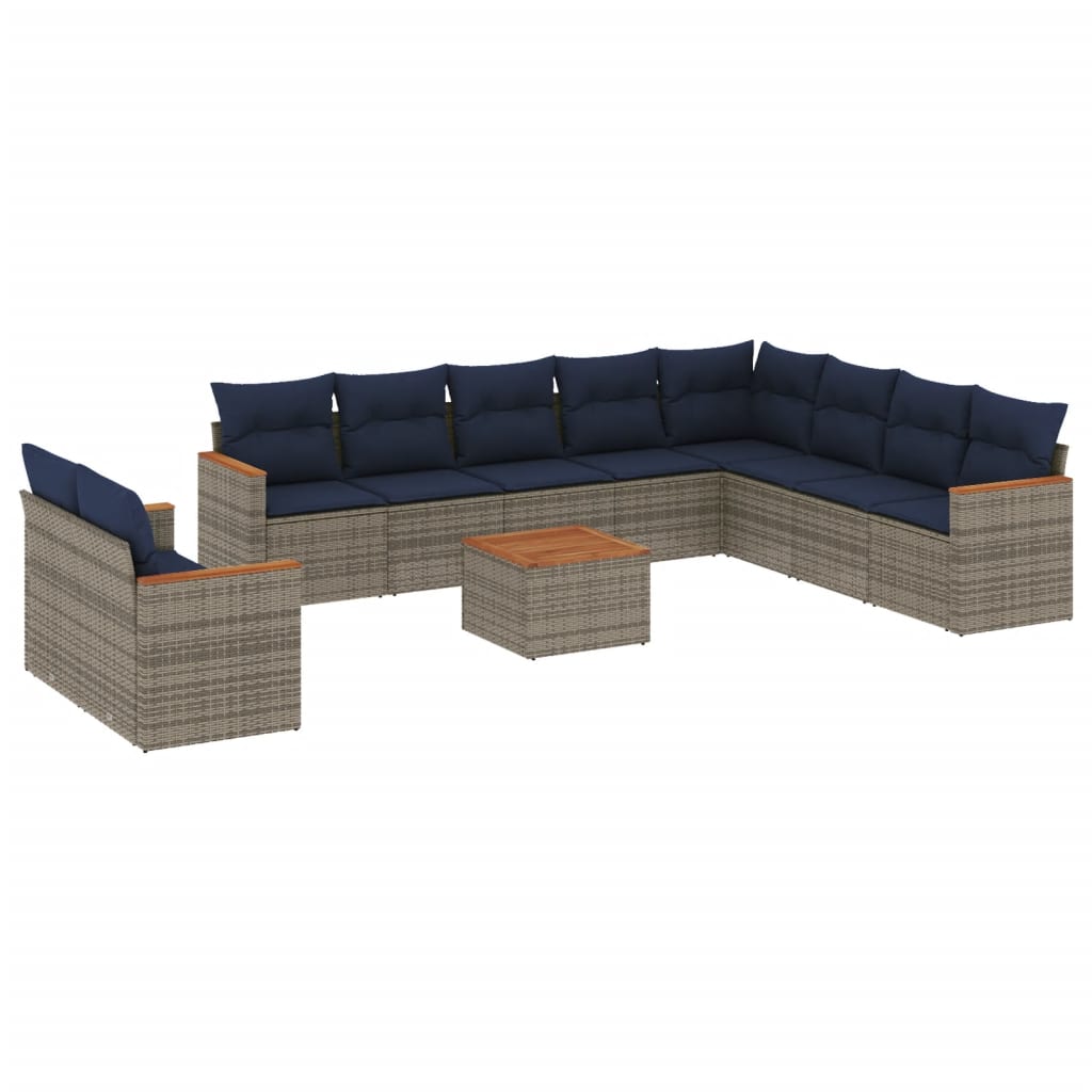 11 Piece Garden Sofa Set with Cushions Grey Poly Rattan