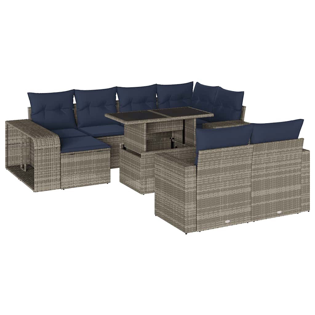 11 Piece Garden Sofa Set with Cushions Grey Poly Rattan