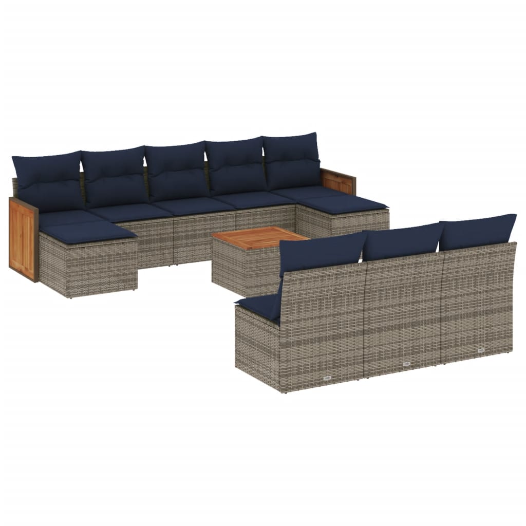 11 Piece Garden Sofa Set with Cushions Grey Poly Rattan