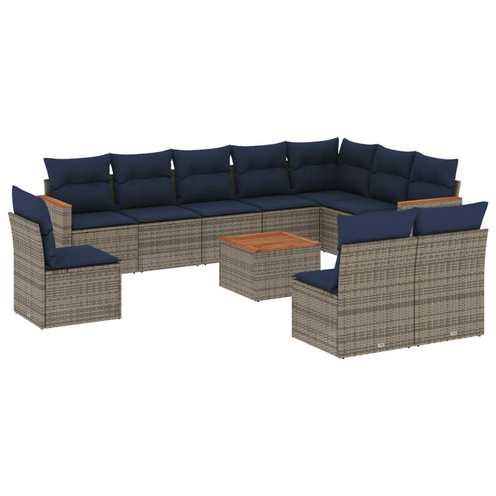 11 Piece Garden Sofa Set with Cushions Grey Poly Rattan