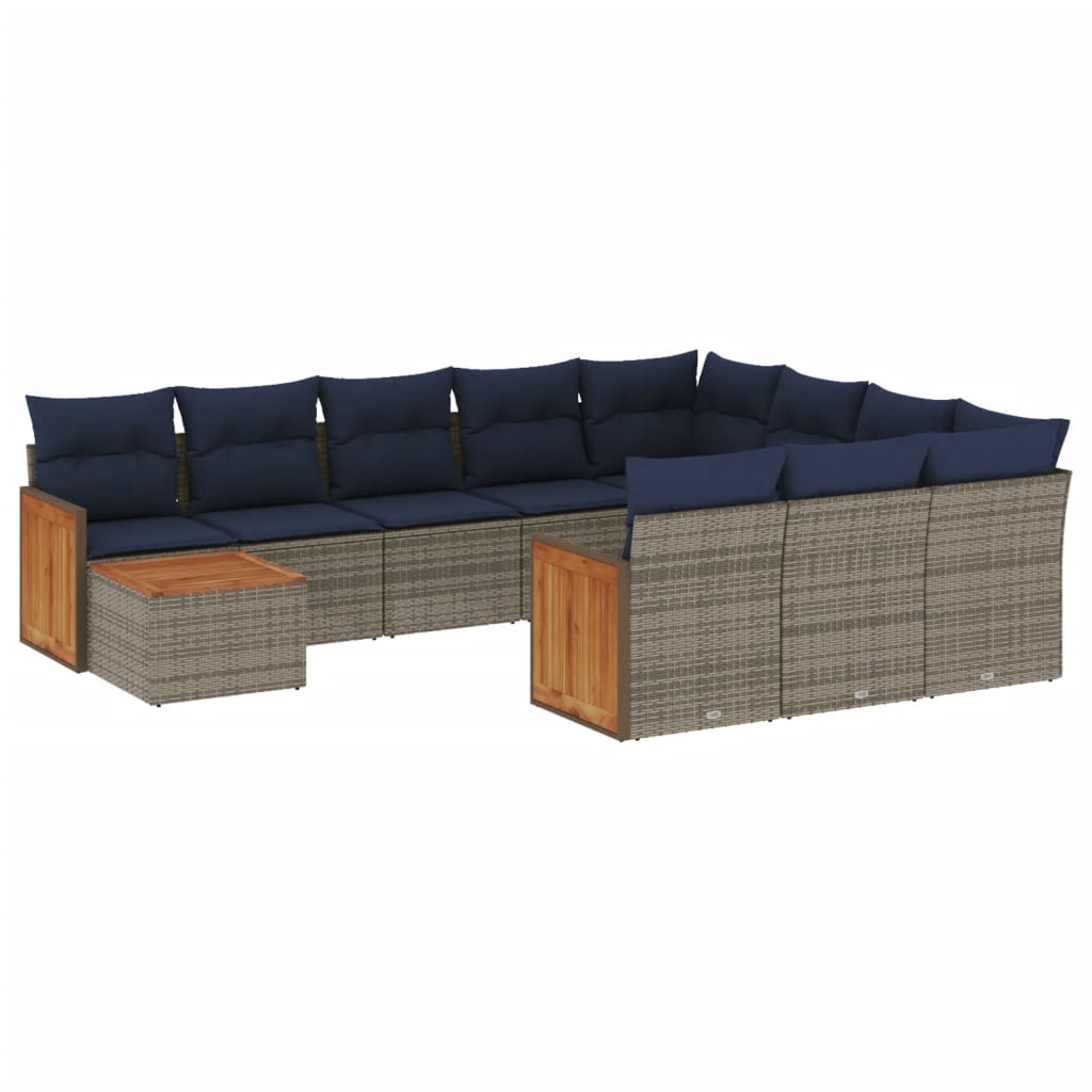 11 Piece Garden Sofa Set with Cushions Grey Poly Rattan