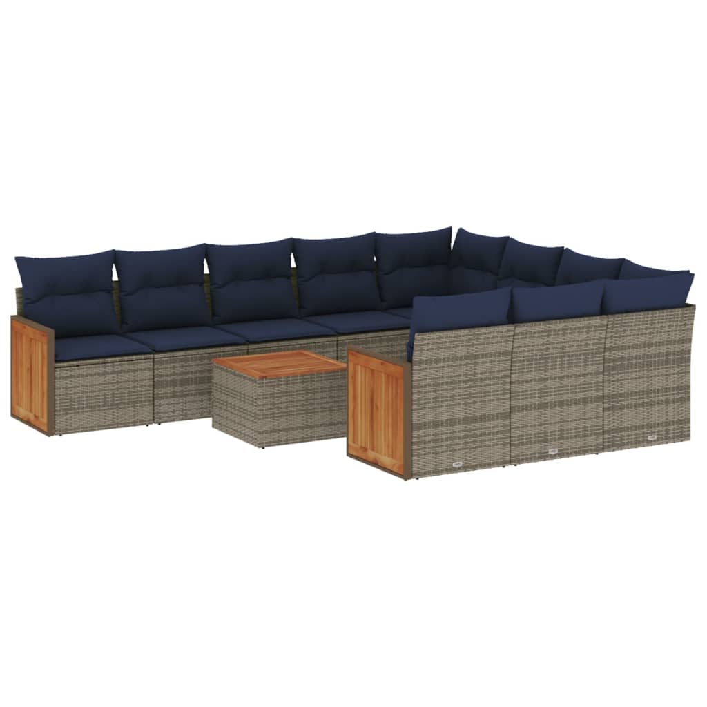 11 Piece Garden Sofa Set with Cushions Grey Poly Rattan