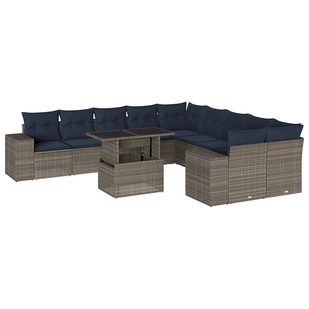 11 Piece Garden Sofa Set with Cushions Grey Poly Rattan