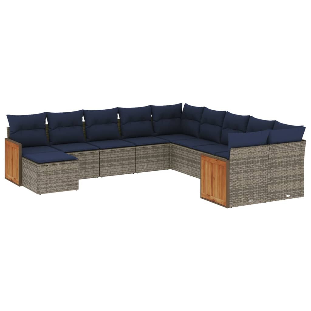 11 Piece Garden Sofa Set with Cushions Grey Poly Rattan
