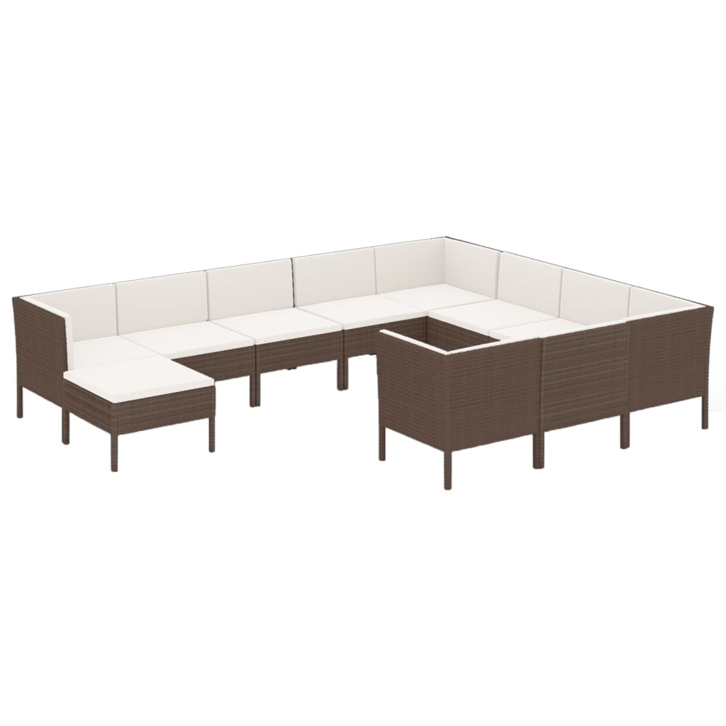 11 Piece Patio Lounge Set with Cushions Poly Rattan Brown