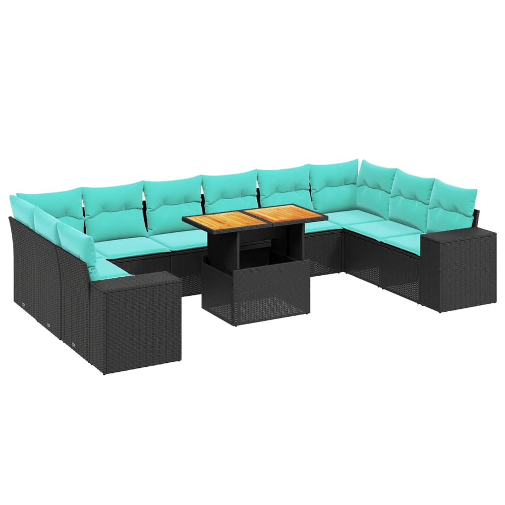 11 Piece Patio Sofa Set with Cushions Black Poly Rattan