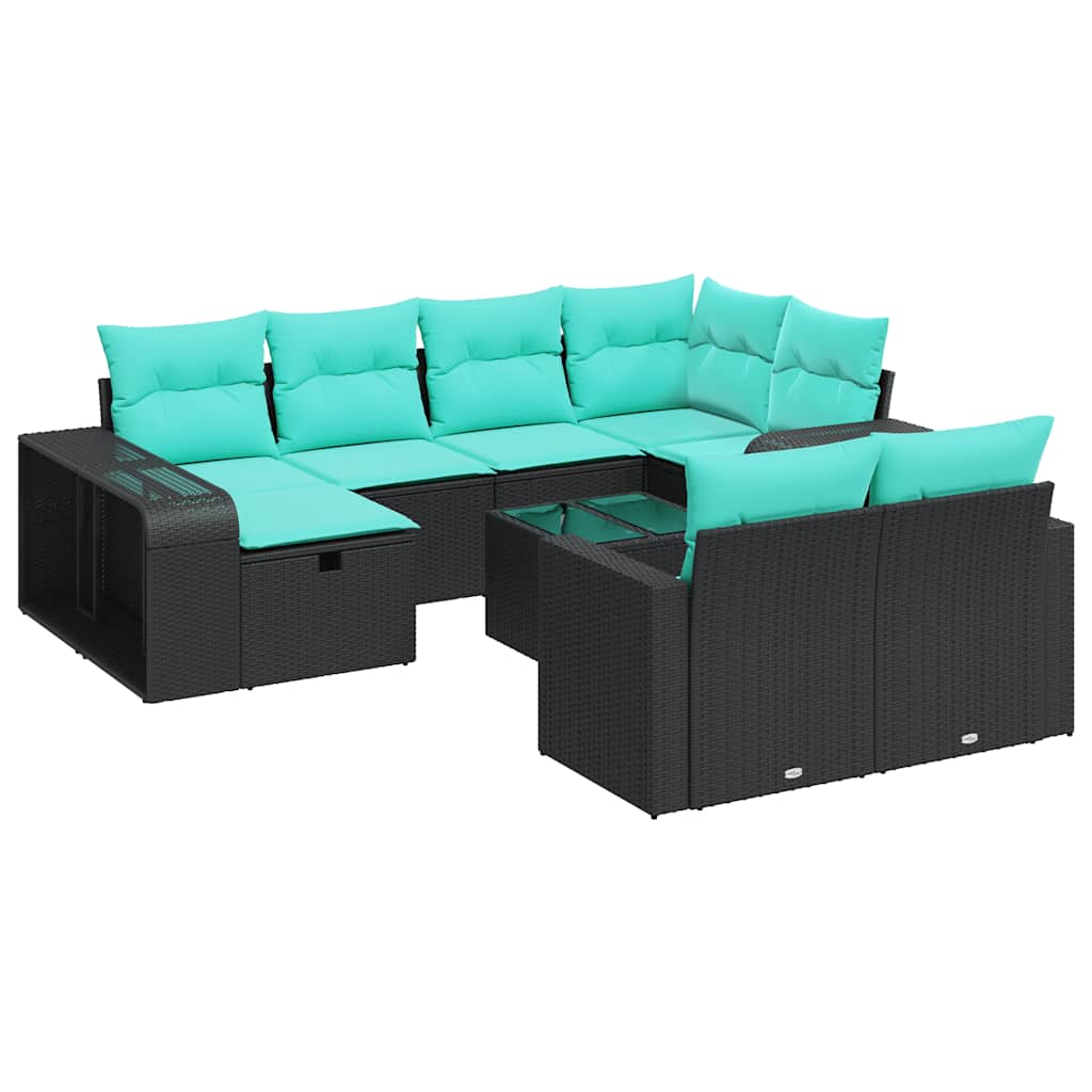 11 Piece Patio Sofa Set with Cushions Black Poly Rattan