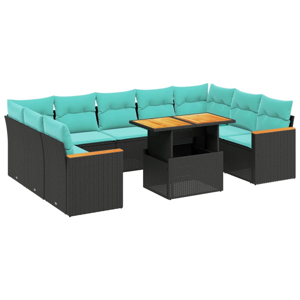 11 Piece Patio Sofa Set with Cushions Black Poly Rattan