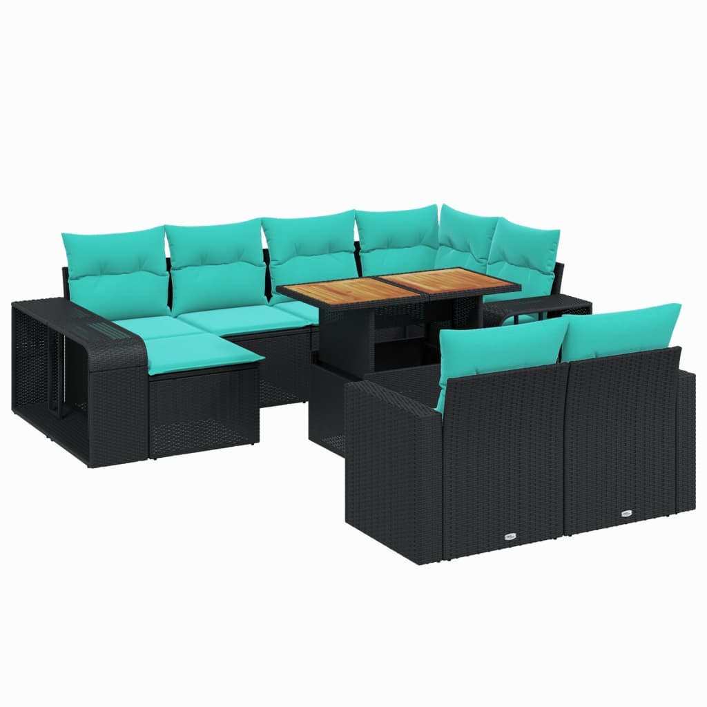 11 Piece Patio Sofa Set with Cushions Black Poly Rattan