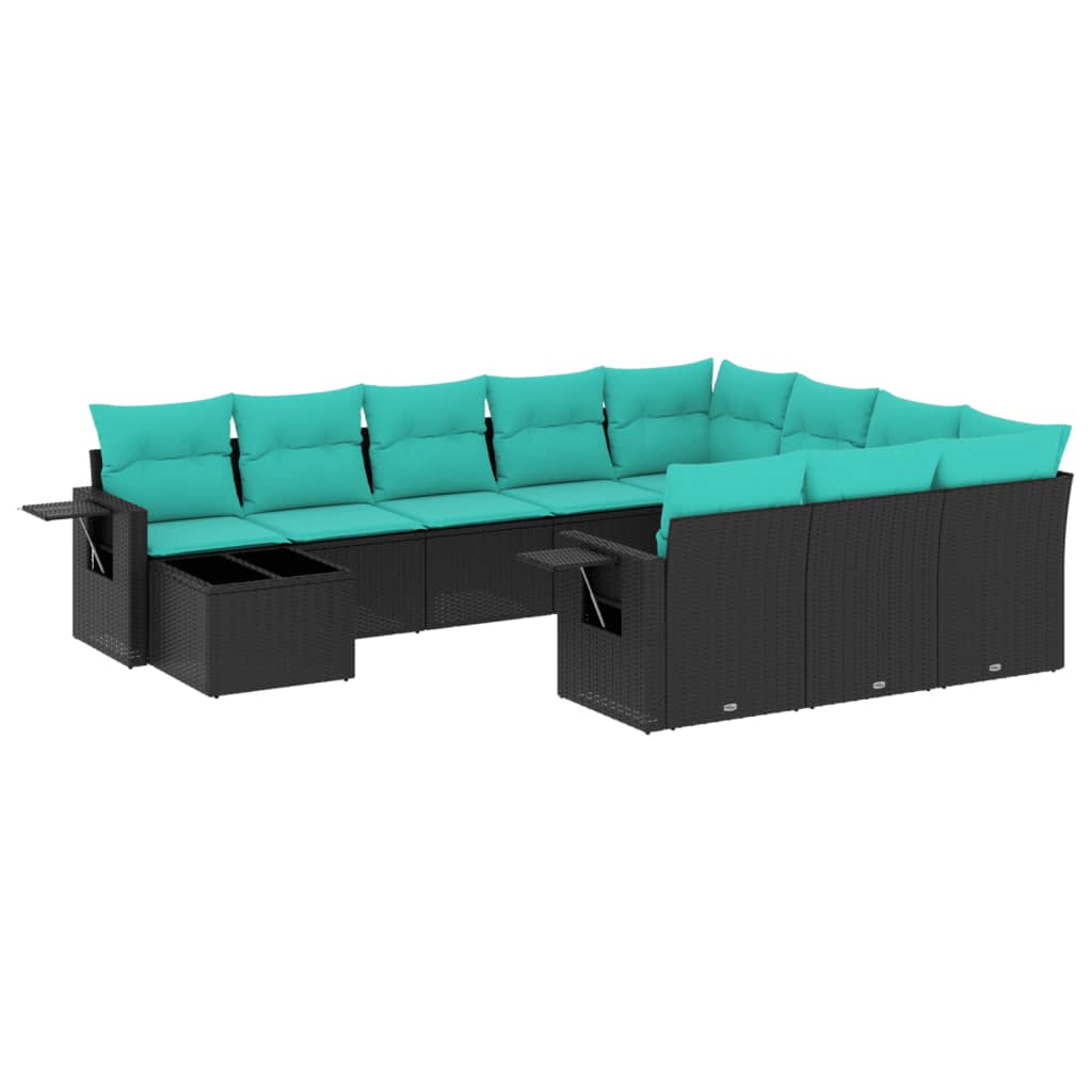 11 Piece Patio Sofa Set with Cushions Black Poly Rattan