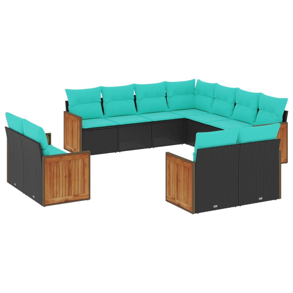 11 Piece Patio Sofa Set with Cushions Black Poly Rattan