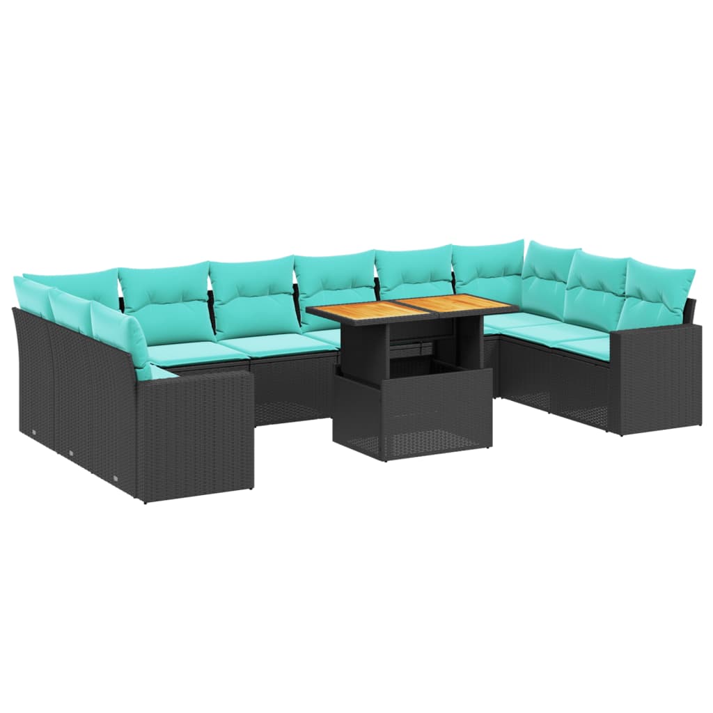 11 Piece Patio Sofa Set with Cushions Black Poly Rattan