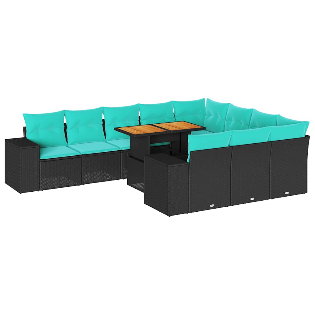 11 Piece Patio Sofa Set with Cushions Black Poly Rattan