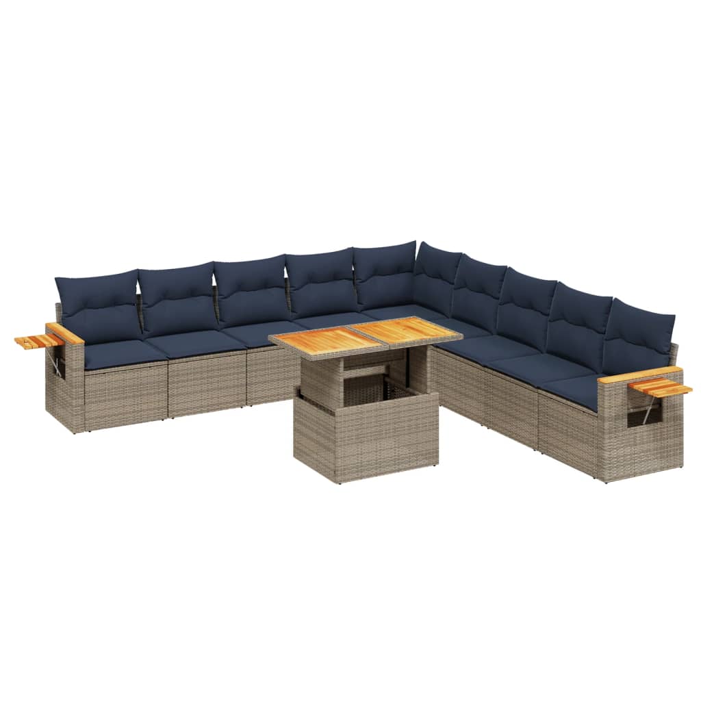 11 Piece Patio Sofa Set with Cushions Gray Poly Rattan