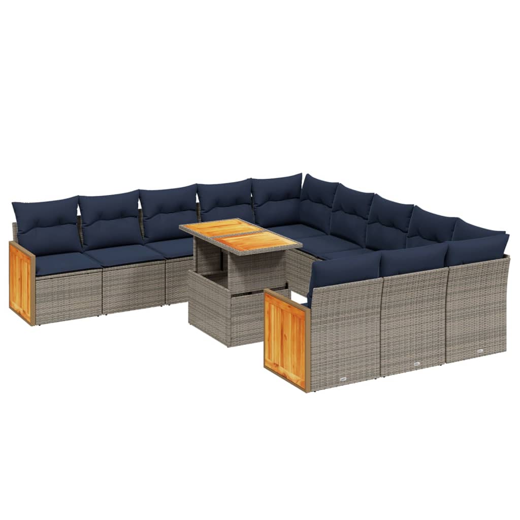 11 Piece Patio Sofa Set with Cushions Gray Poly Rattan