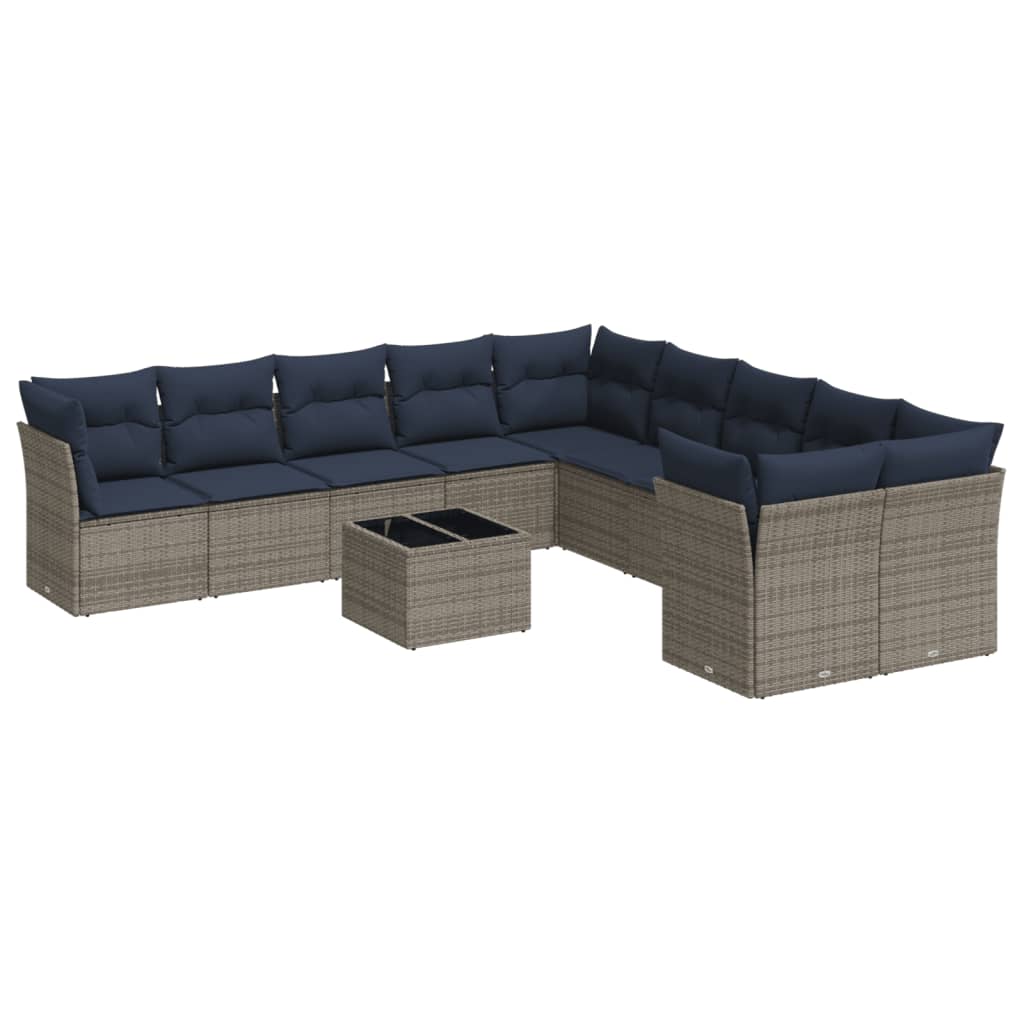 11 Piece Patio Sofa Set with Cushions Gray Poly Rattan