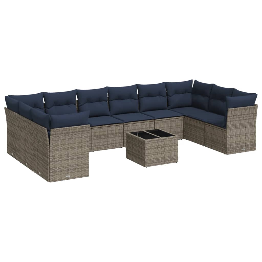 11 Piece Patio Sofa Set with Cushions Gray Poly Rattan
