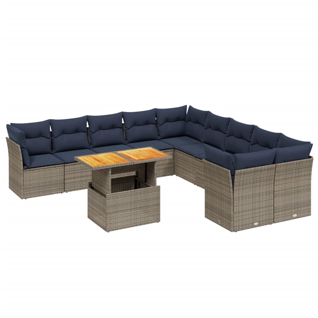 11 Piece Patio Sofa Set with Cushions Gray Poly Rattan