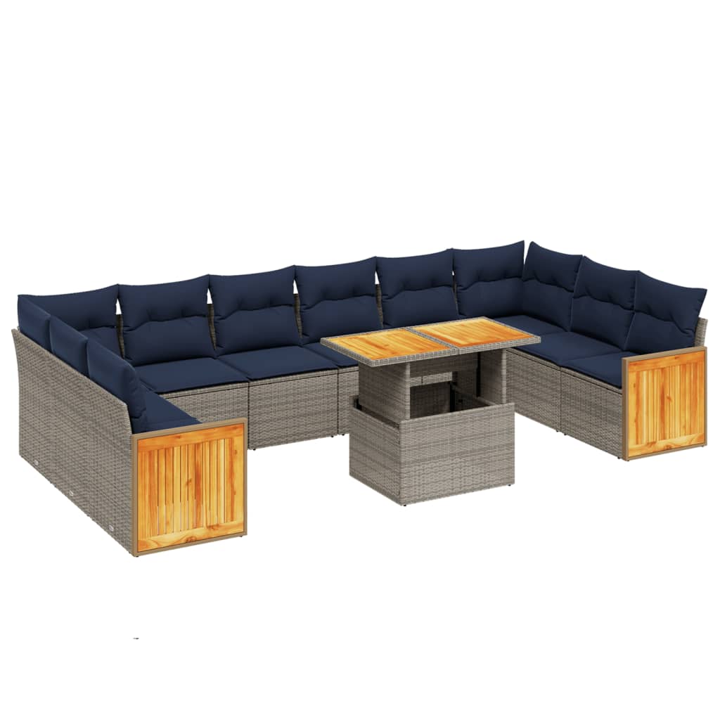 11 Piece Patio Sofa Set with Cushions Gray Poly Rattan