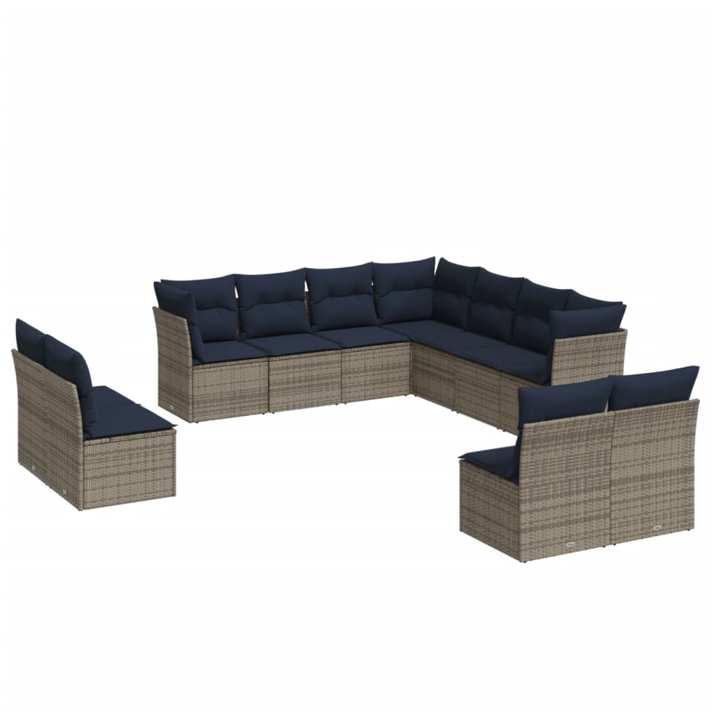 11 Piece Patio Sofa Set with Cushions Gray Poly Rattan