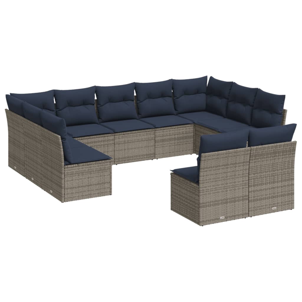 11 Piece Patio Sofa Set with Cushions Gray Poly Rattan