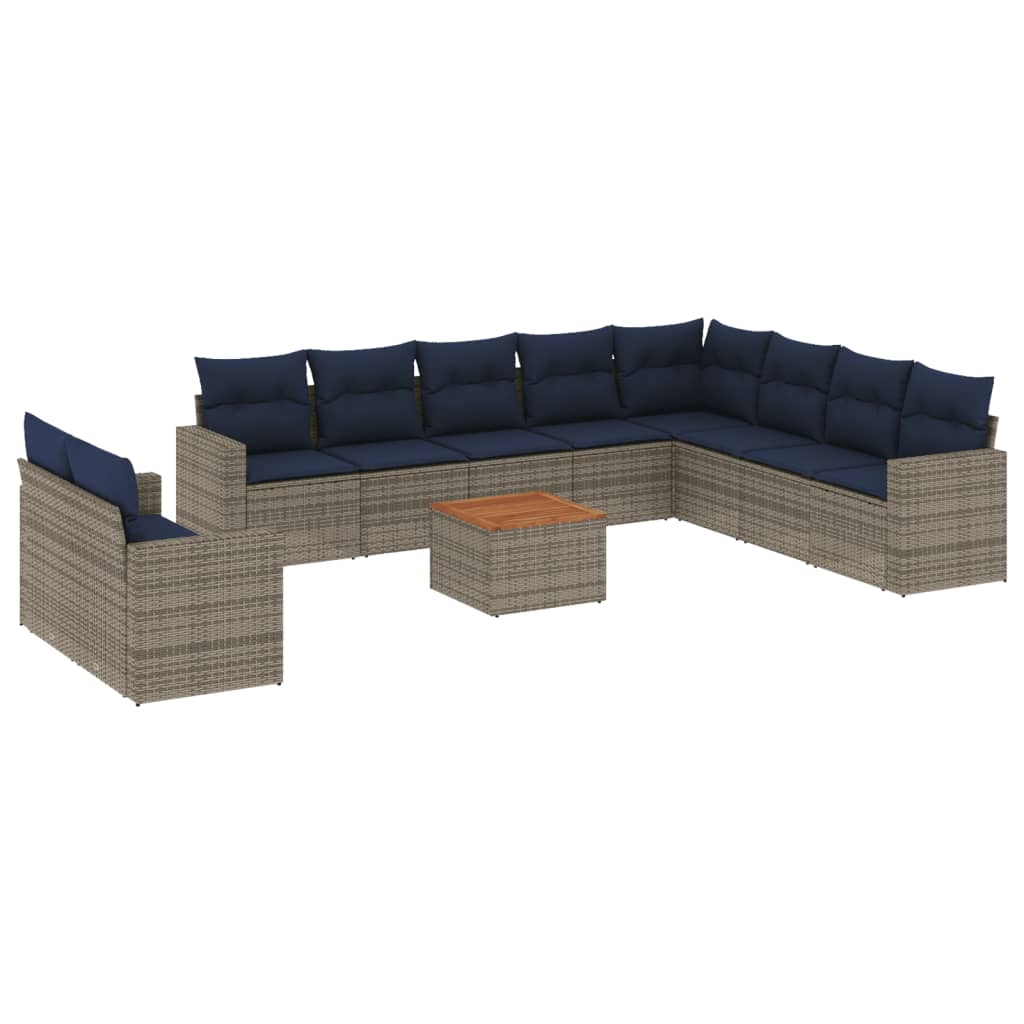 11 Piece Patio Sofa Set with Cushions Gray Poly Rattan