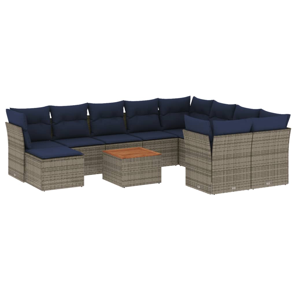 11 Piece Patio Sofa Set with Cushions Gray Poly Rattan