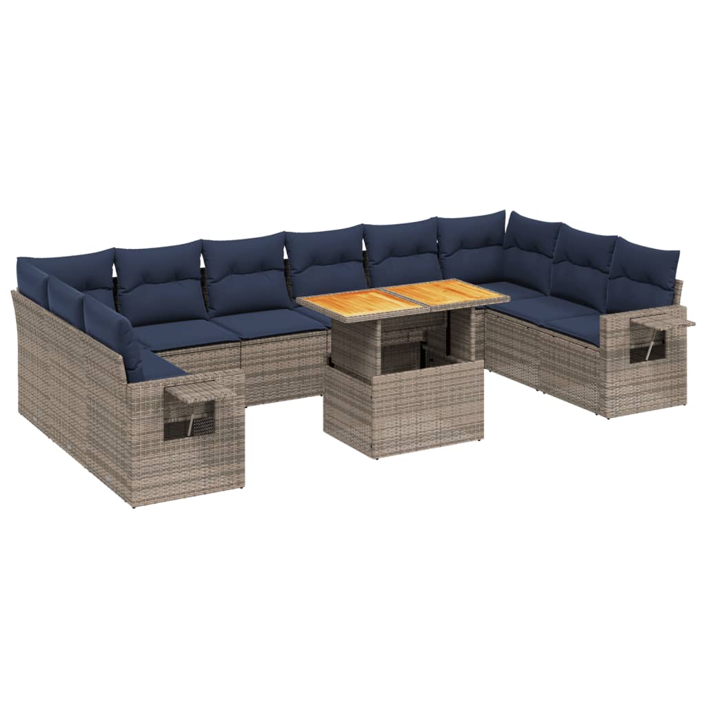 11 Piece Patio Sofa Set with Cushions Gray Poly Rattan