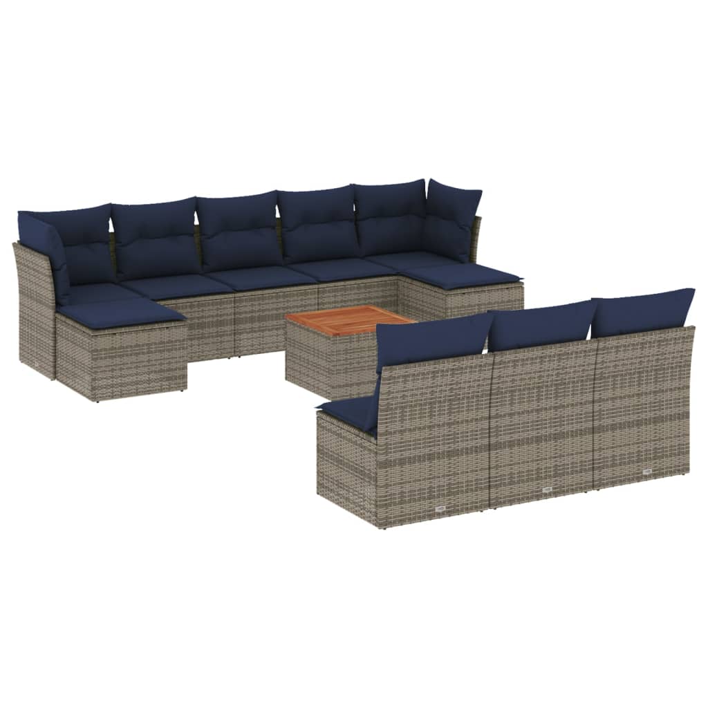 11 Piece Patio Sofa Set with Cushions Gray Poly Rattan