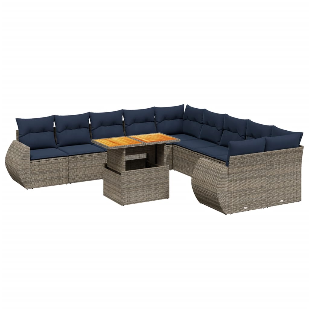 11 Piece Patio Sofa Set with Cushions Gray Poly Rattan