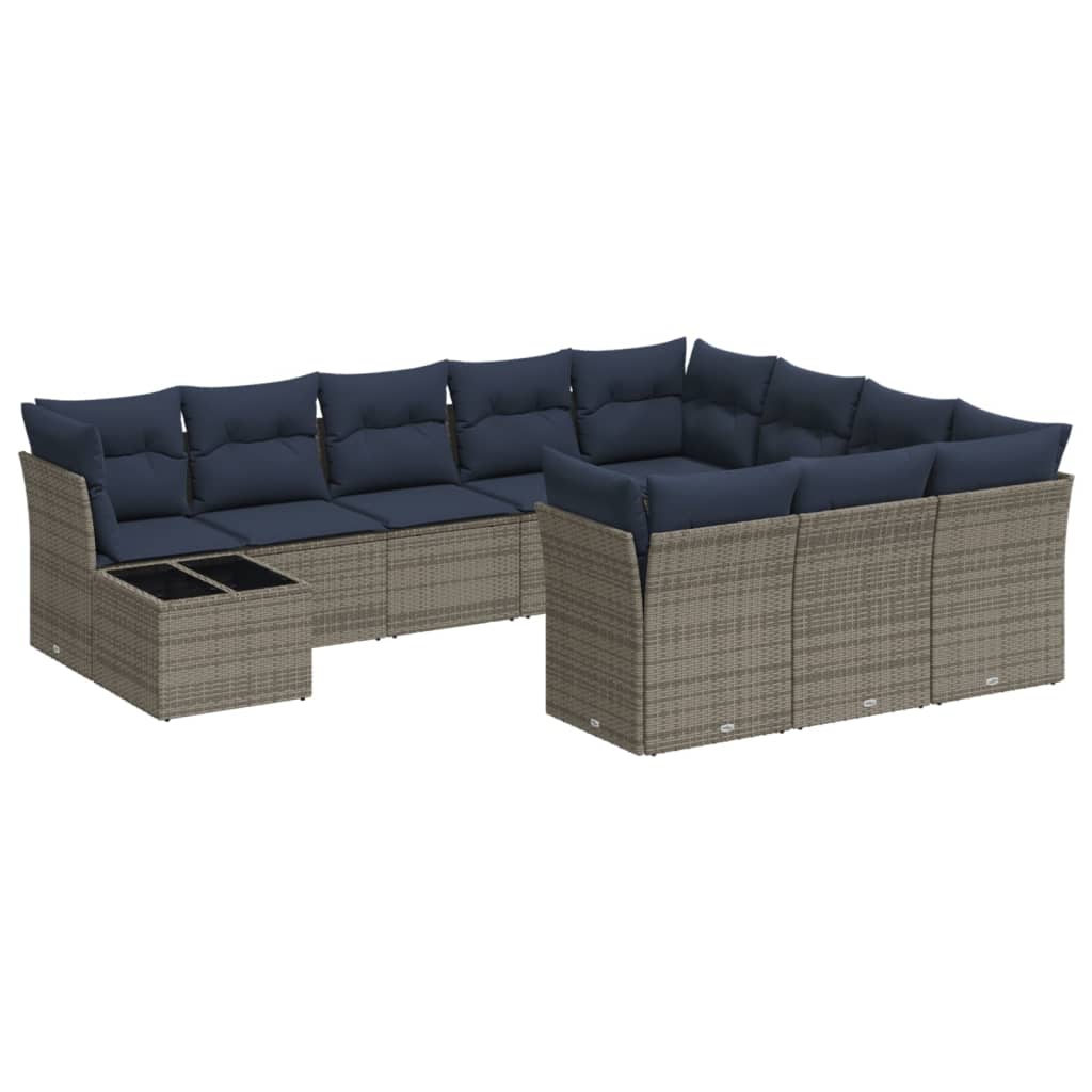 11 Piece Patio Sofa Set with Cushions Gray Poly Rattan