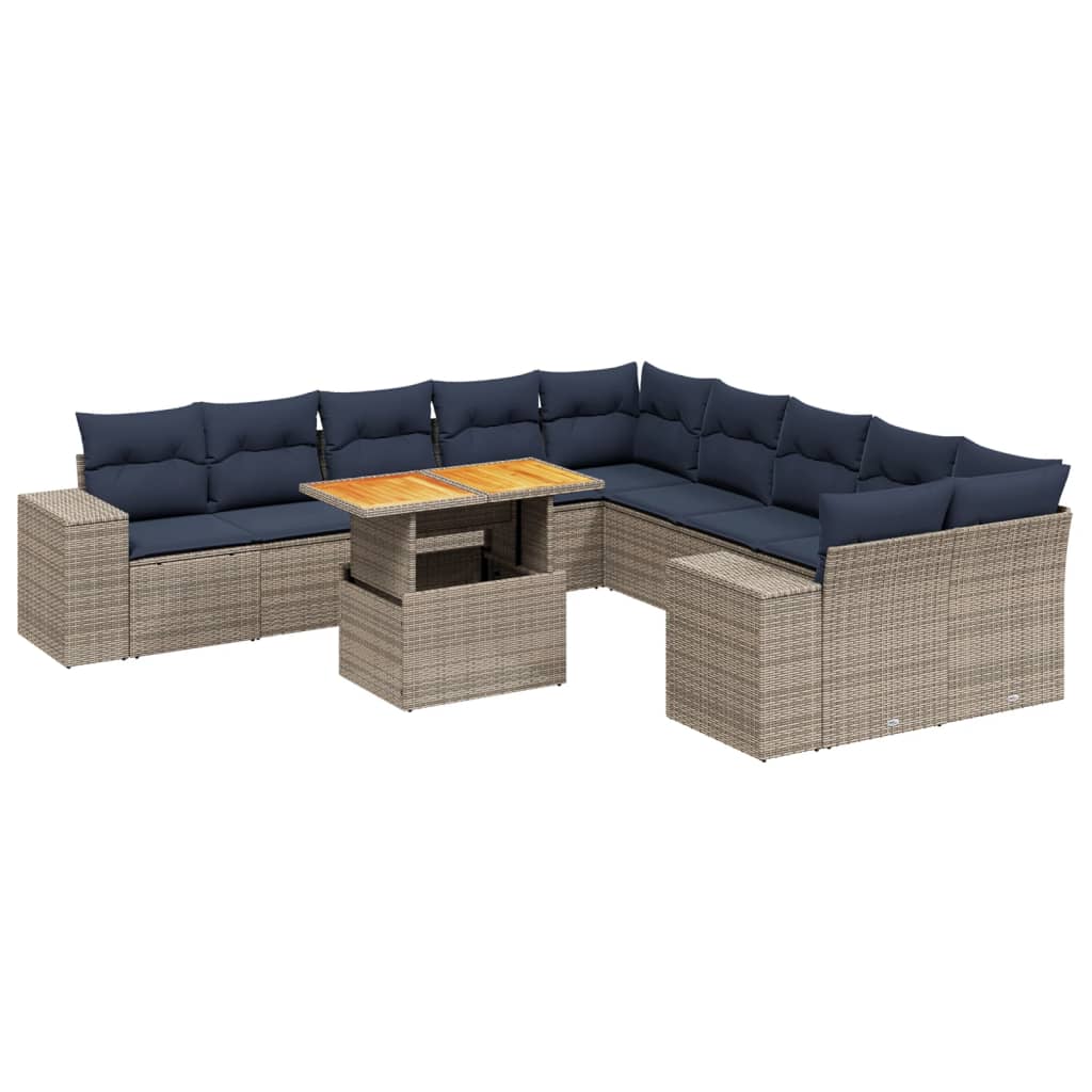 11 Piece Patio Sofa Set with Cushions Gray Poly Rattan
