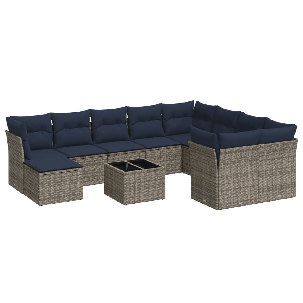 11 Piece Patio Sofa Set with Cushions Gray Poly Rattan