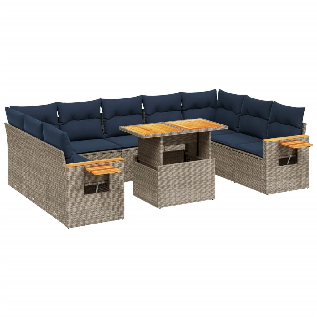 11 Piece Patio Sofa Set with Cushions Gray Poly Rattan