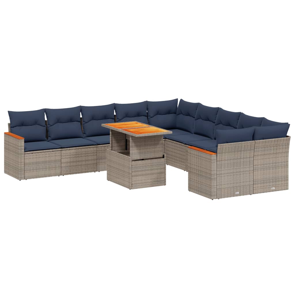 11 Piece Patio Sofa Set with Cushions Gray Poly Rattan