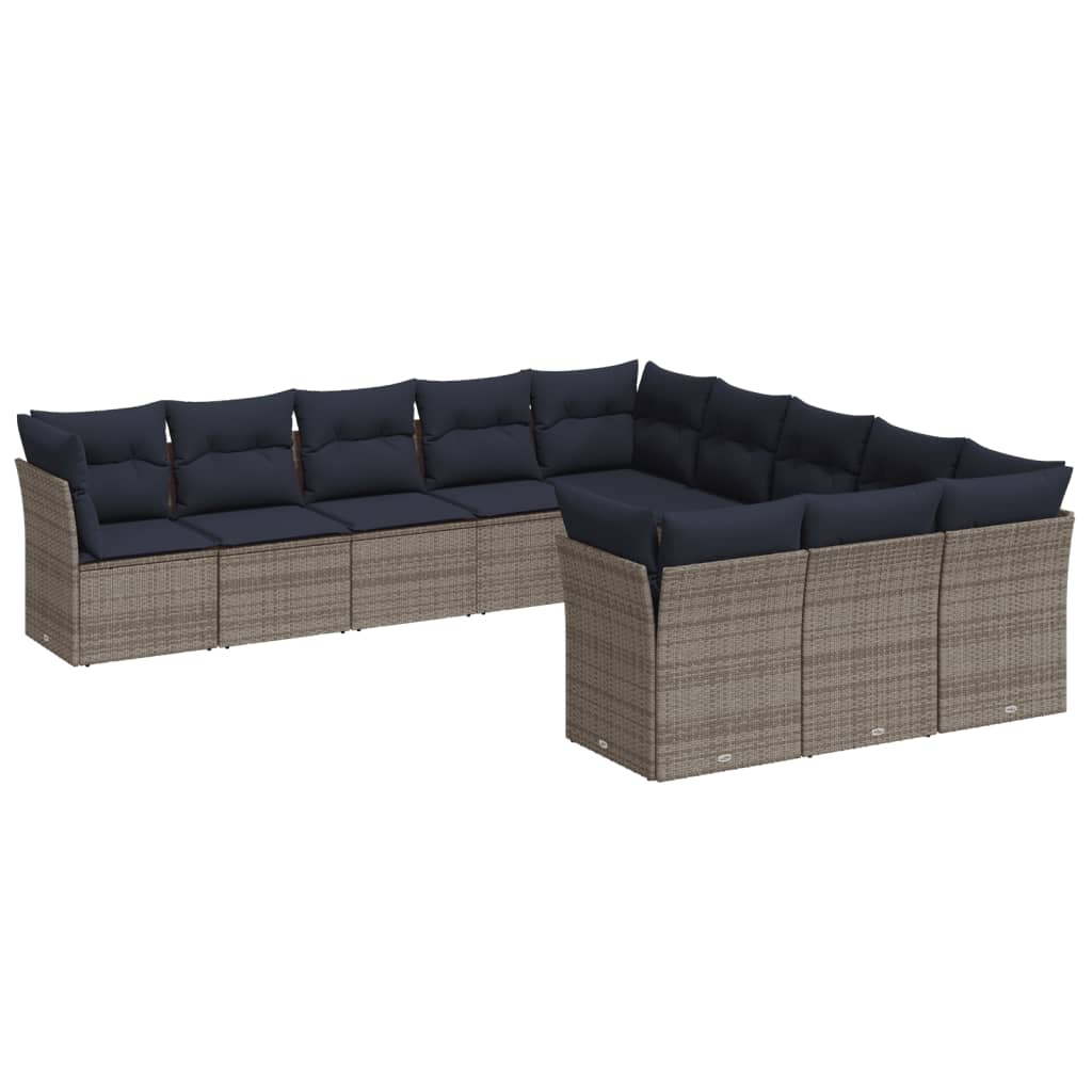 11 Piece Patio Sofa Set with Cushions Gray Poly Rattan